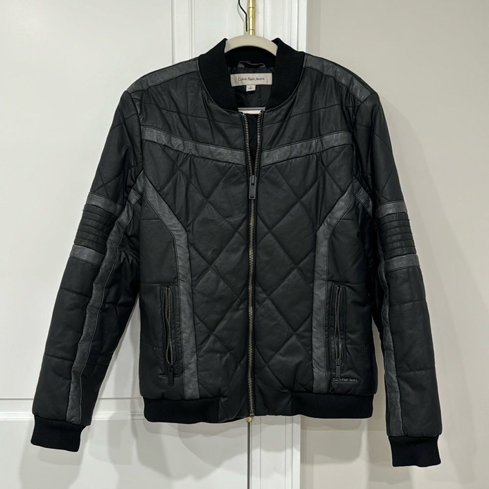 Calvin Klein men’s faux matte leather black jacket